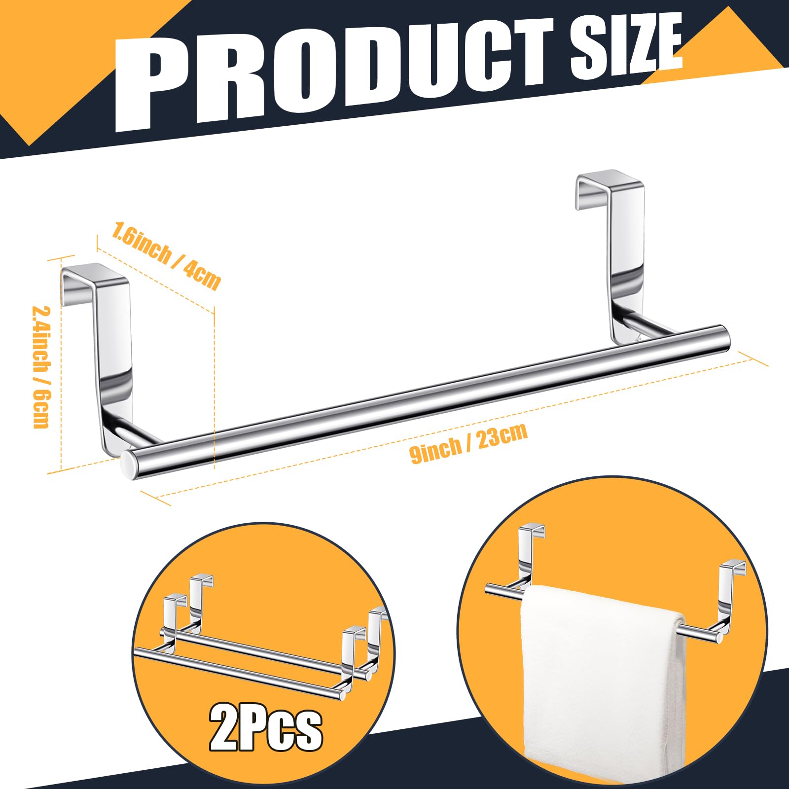 2 Pack Towel Rack For Cabinet Steel Over Door Towel Rack Modern Over Cabinet Towel Hanger Towel Bar Holder 9 Inch Storage Organi